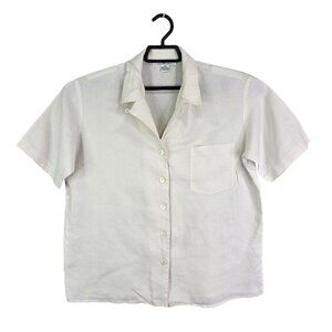 Womens White Real Clothes Saks Fifth Avenue Shirt Button Down 100% Linen Size M